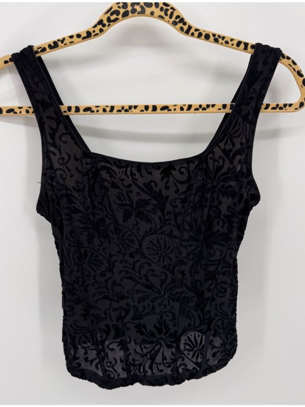 Victorias Secret Womens 90s Vintage Textured Black Burnout Velvet Tank Top Sz L